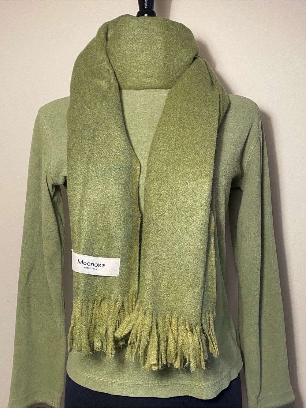 Luxe Silky Cashmere Feel Sage Scarf Soft Winter Wrap Fringe Ends 71"x28"